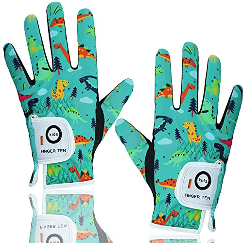 FINGER TEN Guanti da golf per bambini, per tutte le stagioni, morbidi, per mano sinistra e destra, con impugnatura antipioggia, traspiranti, per ragazze e ragazzi, resistenti all'usura, antiscivolo,