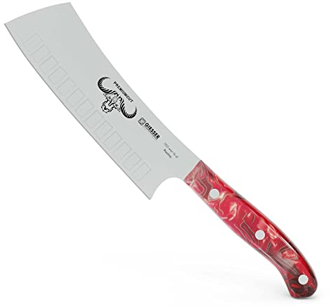 Giesser seit 1776 - Made in Germany - Japanisches Kochmesser 16 cm, Kullenschliff Red Diamond, PremiumCut Yochobo No 1, Küchenmesser, Acryl, exotisch, rostfrei, deutsches Grillmesser scharf