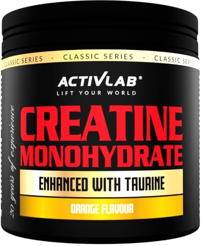 Activlab Creatine Monohydrate 300g – 50 Portionen – Orangengeschmack – Mit Taurin – Kreatin-Monohydrat Pulver – Inklusive Messbecher