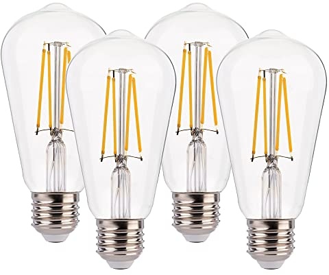 FLSNT Dimmbar Edison Vintage Glühbirne E27, ST64 Retro LED Filament Deko Glühbirne, 7W(Ersetzt 60W), 806LM 2700K Warmweiß, Klar Glas, 4 Stück