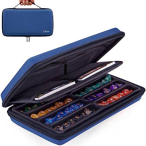 SIQUK Custodia organizer per dadi con vassoio rimovibile con manico per dungeons & drons e altri giochi di ruolo da tavolo, può contenere fino a 8 set di dadi, Blu puro., moderno