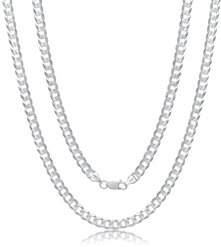 AKA Gioielli - Halsband för herr och dam silver 925 massivt silver - 7 mm kubansk kedja silver 925 äkta - längder: 45 50 55 60 65 75 cm - tillverkad i Italien