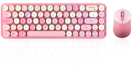 Perixx PERIDUO-802PK Bluetooth Mini Keyboard and Mouse Combo - Retro Round Key Caps - Pastel Pink - UK QWRTY