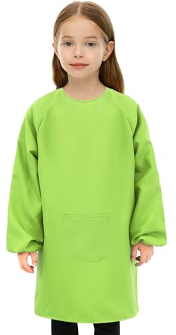 Meleager Malerkittel Kinder, Malkittel Kinder 8-12 Jahre, Malschürze Kinder, Bastelschürze Kinder mit Ärmeln und Taschen, Schürze Schule Mädchen für Basteln Malen Backen Kochen (Grün)