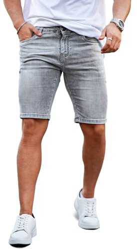 GINGTTO Pantalones Cortos Hombre Slim Elastico Vaqueros Jeans Shorts | Super Elástico, Ajuste Cónico, Diseño De Piernas Apretadas, Estilo Casual