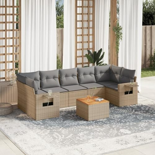SECOLI Conjunto de muebles de jardín de ratán con espacio de almacenamiento, XXL, muebles de terraza, sofá de salón, grupo de asientos de ratán, muebles de esquina, juego de muebles de balcón, color