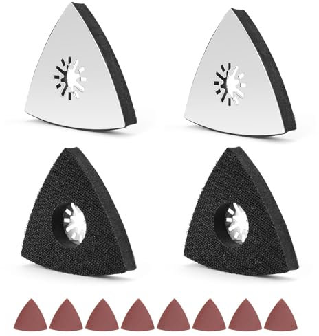 0XBIT Almohadilla de Lijado Triangular, 4 Piezas de Almohadilla de Lijado Delta de 80 MM, con 8 Hojas de Lijas para Lijadora, Adecuadas para Madera, Metal, PláStico Duro, Yeso