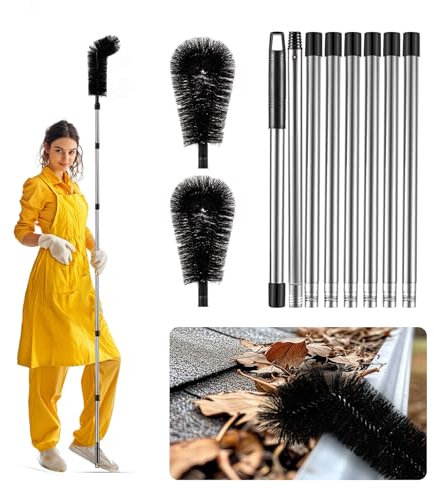 Zhichen star 10.5 feet Gutter Cleaning Tools， Adjustable Length Gutter Cleaning Tools from The Ground， Gutter Cleaner for Removing Leaves and Debris from roof gutters（Black）