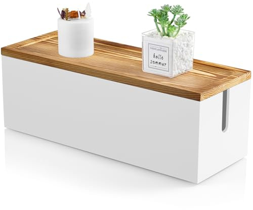Bivvclaz Large Cable Management Box, Wooden Cord Organizer Box for Desk, Floor, Office to Hide Extension Cords Power Stripes Surge Protectors Chargers Wires, White