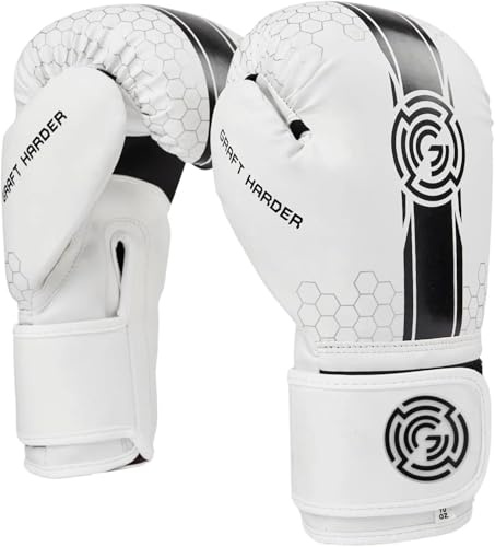 MAXSTRENGTH Elite Boxing Gloves for Men, Women & Kids – Pro Training Gloves for Fitness, Bag Workouts, Sparring & Martial Arts (White/Black, 12 oz)