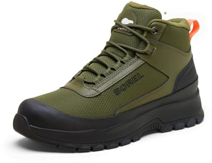 Sorel Men's Outing Nw Sneaker Mid Waterproof, Casual Waterproof Winter Boots, Utility Green, Black, 9