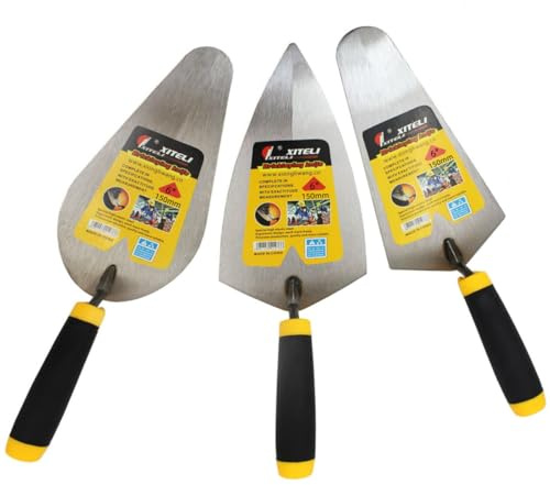 Bricklaying Trowel 3 Pieces Trowel Masonry Hand Tool Set,Margin Trowel,Pointing Trowel,Tuck Pointing Trowel,Building Products, Professional Masonry Flooring Tool for Concret(6 Inch)