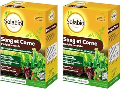 SOLABIOL Sang Et Corne 100% - 3Kg - Libération Rapide de l’Azote (sang) - Effet progressif & Durable (corne) - Jusqu’à 35m²- Produit homogène et facile à épandre SOMIX15G10N (Lot de 2)