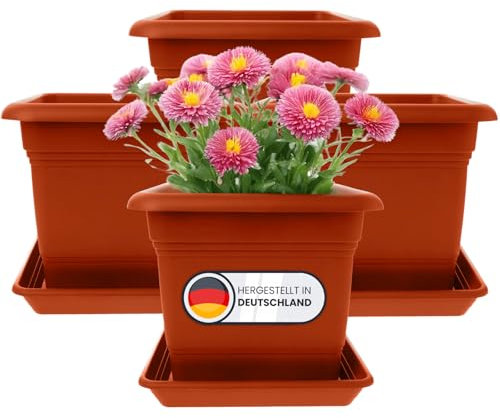 Sustania Lot de 4 pots de fleurs XXL (40 x 40 cm) en terre cuite avec soucoupe, qualité supérieure en provenance d'Allemagne
