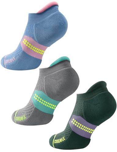 Juclise Coolmax Bamboo Viscose Compression Running No Show Sock Women, Moisture Wicking Cushion AntiBlister Athletic (UK, Numeric, 5, 8, Regular, Regular, Midgrey Aqua+Washed Denim+Storm Teal)