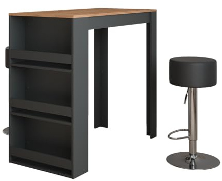 Vicco Set de Mesa de Bar Repose, Oro Power Roble/Antracita, 57 x 117 cm con 2 taburetes de Bar, utilizable como Mesa Alta para Cocina o Comedor