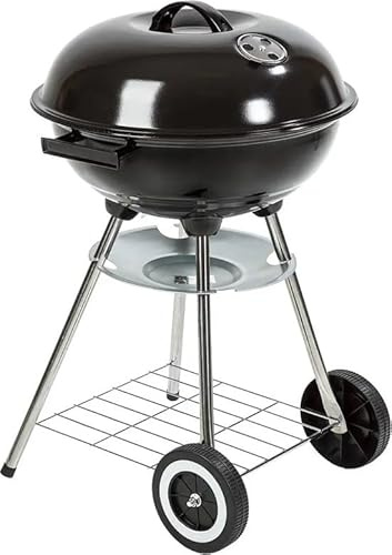 YAR Holzkohle Kugelgrill mit Deckel – BBQ Grill mit Rädern – Rundgrill aus Metall – 45 x 60 cm – mobiler Grill für Garten, Terrasse, Camping, Outdoor – Schwarz – leicht zu transportieren