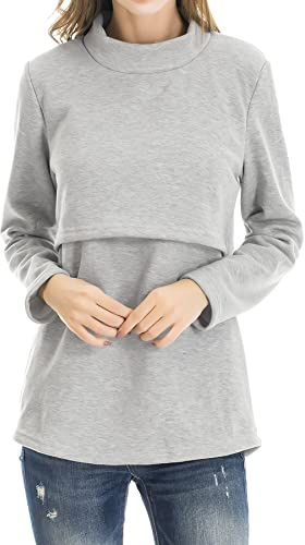 Smallshow Hauts d’Allaitement en Molleton Vêtements d’Allaitement à Manches Longues pour Femmes XL Light Grey