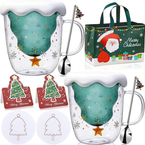 Arawat 2 juegos de tazas navideñas Vasos de doble pared Taza navideña Taza navideña personalizada Tazas navideñas divertidas Regalos navideños para mujeres Niñas Hombres Vasos de té Vasos de cristal