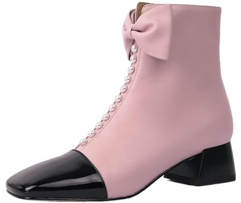 CUTEHEELS Botines mujer con lazo | Empeine de piel de cordero para ciudad, Interior Rosa Frío, 33 EU