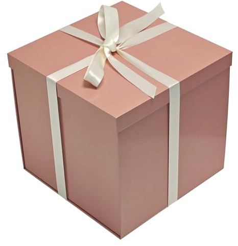 Tekhoho Caja Regalo Oro Rosa 28x28x26,5cm, Cajas de Regalo Premium con Tapa y Cinta para Regalos de San Valentín, Navidad, Bodas, Cumpleaños, Embalaje de Regalo, Forro a Cuadros