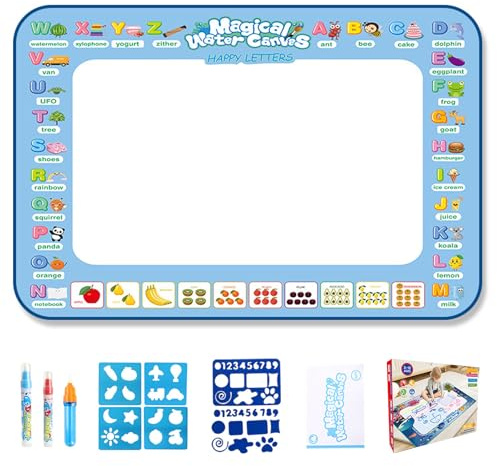 Water Paint Mat, Painting Writing Coloring Mat with Templates and Pens, Stamps, Molds No Coloring Painting Educational Toys, Reusable Endless Fun with Water-based Drawing for K Fruit Alphabet 80*60cm