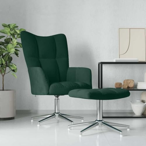 Mokuyary Sillón de relax con taburete, color verde oscuro, de terciopelo, con respaldo y reposabrazos, giratorio 360 grados, para salón, cóctel, televisión, para dormitorio