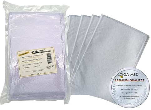 TIGA-MED Einmal-Waschhandschuhe 1.000 Stück (20 × 50) – ultrasoft & fusselfrei aus Molton, reißfest, hygienisch für Körper- & Patientenpflege, 15 x 23 cm