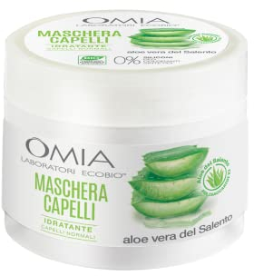 Omia - Maschera Per Capelli Erboristica con Aloe Vera del Salento, Trattamento Idratante e Illuminante per Capelli Secchi, Maschera per Lavaggi Frequenti, Senza Siliconi e SLES - Flacone da 250 ml