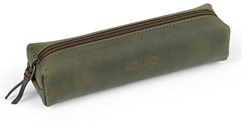 Londo Äkta läder dragkedja penna, penna och sminkväska (Olive1)