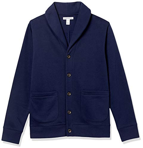 Amazon Essentials Men's Long-Sleeve Fleece Shawl-Collar Cardigan, Navy, L
