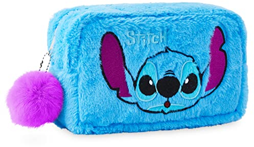 Disney Pochette Donna - Beauty Case Ragazza Bambina eTrousse Pelosa per Trucchi Stitch Gadget Regalo Ufficiale (Stitch Blu)