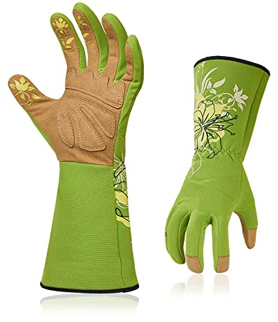 Vgo... Guanti da Giardinaggio Antispine, 1 paio Guanti Lavoro Lunghi Donna per Agricoltura Giardino Potatura con Palmo Antiabrasivo Antiscivolo(Verde,M)