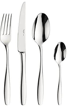 Prima Collection Elba Lot de 24 couverts en acier inoxydable 18/10 pour 6 personnes comprenant 6 cuillères de table, 6 fourchettes de table, 6 couteaux de table, 6 cuillères à café