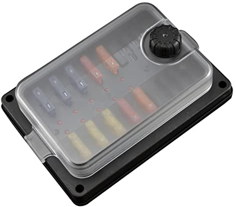 FanPaYY 10 Fach Sicherungshalter Wasserdicht, 12V-32V Flachsicherung Sicherungskasten mit Anzeige negativen Schutzabdeckung Bus für KFZ Boot Wohnmobil Van SUV LKW