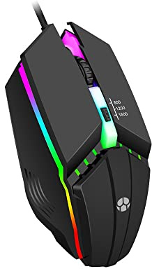 Guiheng Wired Gaming Mouse, Optical USB Mice for Laptop/Desktop, 800 to 1600 and RGB Light, Ergonomic with 4 Programmable Buttons for Computer Windows 7/8/10/XP Vista Linux Chromebook PC