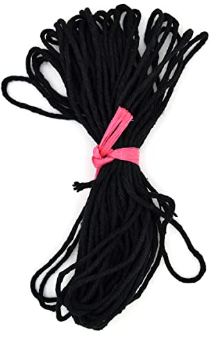 Premium Black Macrame Cord, 10 m / 32 ft of 2 mm Thick Natural Cotton Thread Yarn Macrame Rope for Wall Hangings, Plant Hangers, DIY Crafts, Home Decorations, Gift Wrapping (Hank)