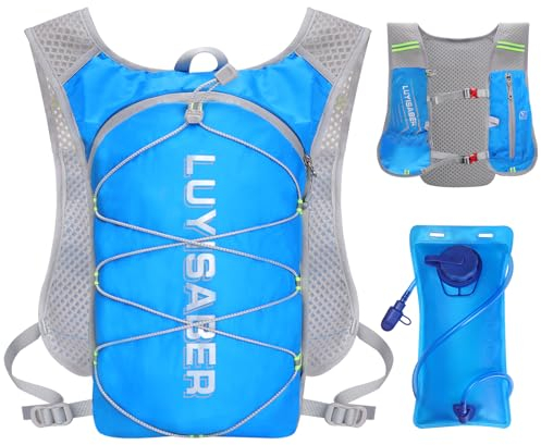 Outplea Ultraleicht Trinkrucksack Laufen mit 2L Wasserblase, Laufweste Damen & Herren, Trinkweste mit Trinksystem für Marathon Radfahren Wandern, Blau