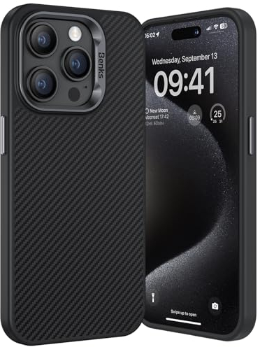 BENKS iPhone 15 Pro Hülle Kompatibel mit Magsafe, Stoßfest Schutzhülle Dünne Handyhülle Hergestellt aus Dupont Kevlar 600D Aramidfaser mit Kameraschutz, Minimalismus Hülle für iPhone 15 Pro