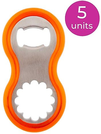 Koala Spain 20000154 Abridor de Botellas Multiusos Eight para Tapones de Corona o de Rosca, Naranja, 5 Unidades