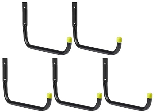 Keypak Lot de 5 crochets de garage - Capacité de 30 kg par crochet - Support mural - Grand crochet en J pour organiser le jardin et les outils électriques, les échelles, les vélos, le rangement à