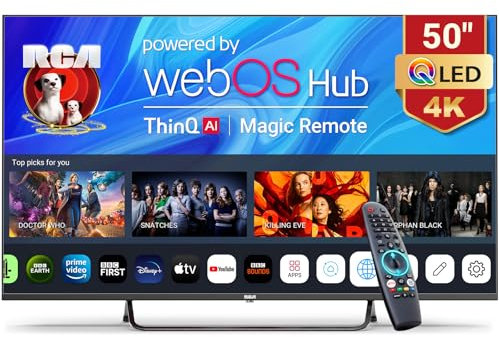 RCA Web OS TV 50-inch QLED 4K UHD Smart TV, MEMC HDR10 ThinQ AI, Voice Magic Remote Dolby Audio