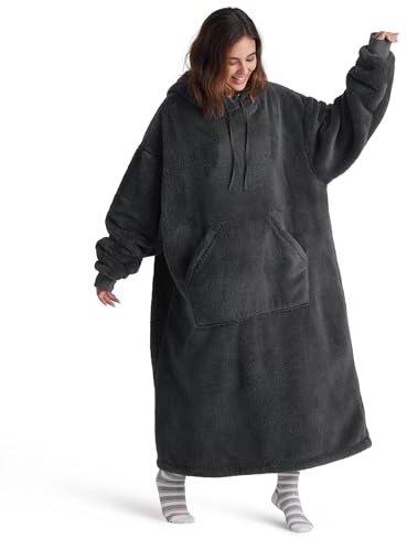 BEDSURE Hoodie Decke mit Ärmeln -Anthrazit 129x75cm, Kuscheldecke, Geschenk