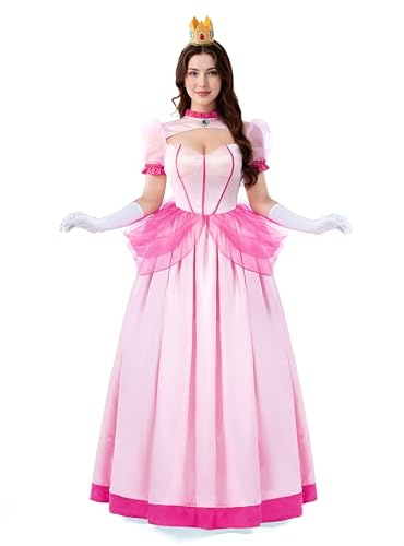 Spooktacular Creations Costume da donna rosa pesca con guanti e corona, abito da principessa per costumi di Halloween donna 2024, feste in costume-S
