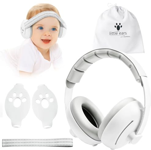 Casque Anti Bruit Bébé, 2 en 1 Cache-oreilles pour Bébé avec 2 Bandeaux Souples, Casque Anti Bruit pour Nouveau-nés, Réglable et Confortable Protection Auditive pour Enfants de Moins de 48 Mois