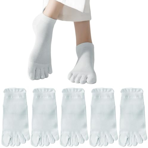5 Paia Calzini con Dita Separate Donna 35-42, Calzini Corti Sportivi Cotone Traspirante, Calze Cinque Dita Antiscivolo, Calzini Caviglia Corsa (IT, Numero, 35, 42, Regular, Regular, 5, Grigio)