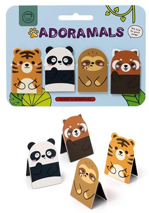 Set di 4 Segnalibri Magnetici Originali a Forma di Animali Dolci Selvatici - Panda, Bradipo, Tigre e Panda Rosso - Regalo Utile Per Bambini e Bambine