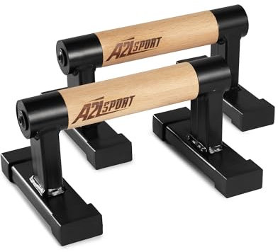 A2Z SPORT® Premium Parallettes bis 1500 kg - Liegestützgriffe Holz und Metall - Rutschfeste Handstand Griffe/Dip Bar - Push Up Bars für Calisthenics, Krafttraining & Yoga