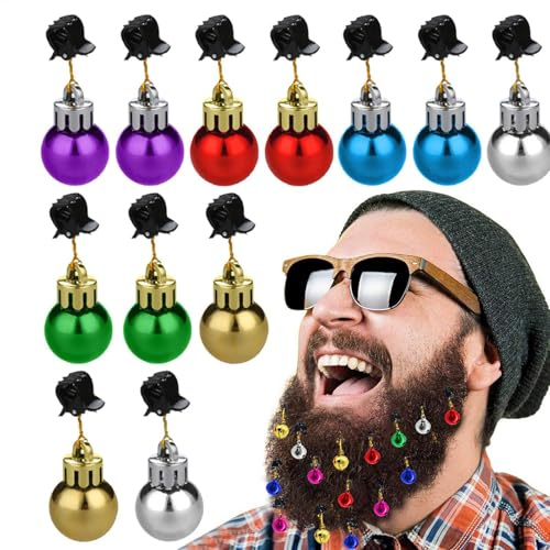 12 x skäggprydnader för män jul, skägg julgranskulor, glödlampsform små jul skäggklockor, Min-i färgglada klingsklockor, färgglada julskägg hår julgranskulor prydnader