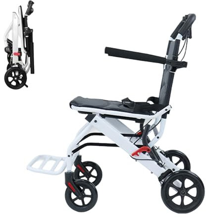 Sedia a rotelle pieghevole, sedia a rotelle leggera per adulti e bambini, solo 8,2 kg, sedia a rotelle portatile da viaggio con cinghia di sicurezza regolabile, ruote in PU adatta a tutti i terreni